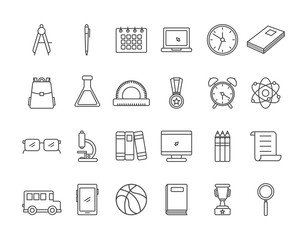 school and education icons set line style