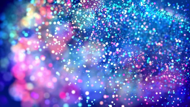 glitter magic multicolor particles fly and glow in viscous liquid with amazing shining bokeh for fantastic festive background in 4k. Close-up shot with luma matte as alpha channel. 3d render