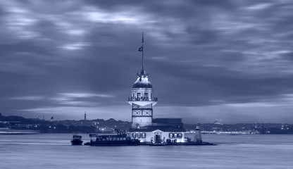 Black and white photo of Istanbul Maiden Tower (kiz kulesi)