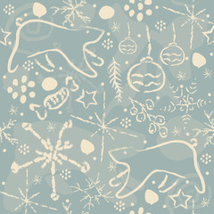 Obraz premium Cute Winter Pattern with bears and ornaments. Vector Illustration.