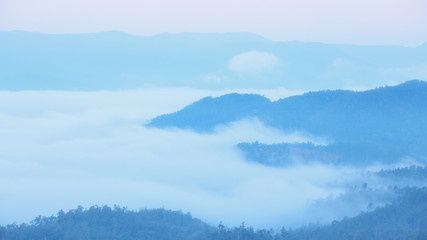 Misty cover the mountain in morning, pastel color