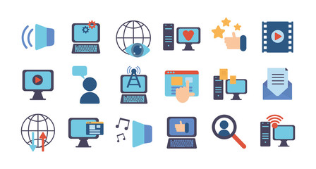 technology data digital multimedia icons set
