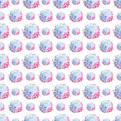 Blue and purple watercolor snow flake seamless pattern on white background. Winter colorful endless print for Christmas and New Year.