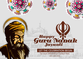 Illustration of Happy Gurpurab, Guru Nanak Jayanti , Prakash Utsav festival of Sikh celebration background