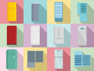 Fridge icons set. Flat set of fridge vector icons for web design