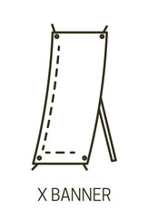 Promotional presentation stand, X banner isolated linear icon