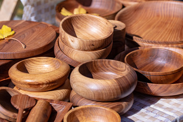 wooden utensils. natural wood kitchen utensils - plates and supplies