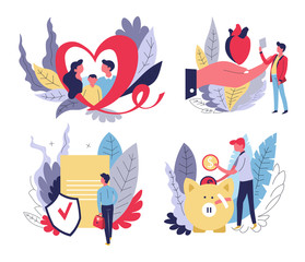 Medical insurance isolated icons, health and life protection