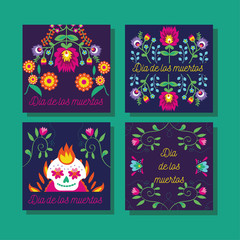dia de los muertos cards with skulls and flowers