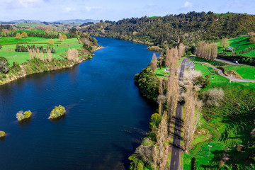 Fototapeta na wymiar Aerial view of Lake Karapiro landscape in New Zealand