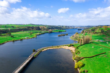 Obraz premium Aerial view of Lake Karapiro landscape in New Zealand