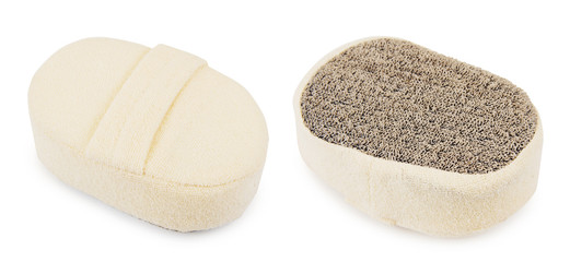 Tough sponge for bathing and rubbing body isolated on white background