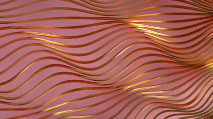 Golden wave background. 3d illustration, 3d rendering.