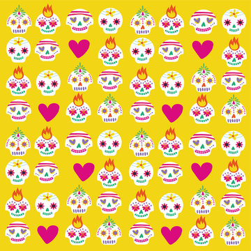 dia de los muertos card with skulls and hearts bundle