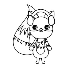 cute fox with lights and ear muffs merry christmas thick line