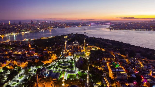 Aerial view Hyper lapse of Istanbul city at sunrise, Turkey.