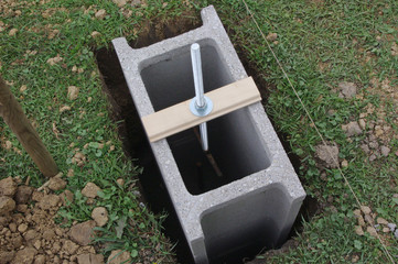 formwork block with threaded rod spindle in the ground as fundament