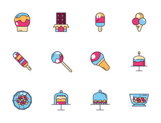 sweet dessert jar candy and pastry icons set