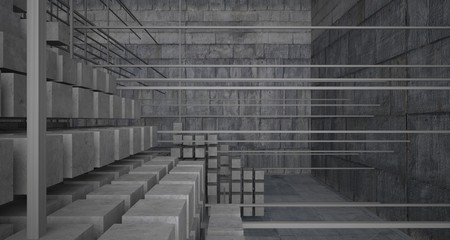 Abstract architectural concrete  interior  from an array of white cubes with large windows. 3D illustration and rendering.