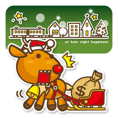 はっぴークリスマス　何かの間違いトナカイさん（緑）