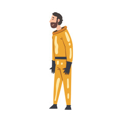 Scientist in Orange Protective Suit Working in Scientific Lab Vector Illustration