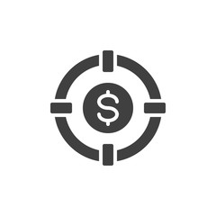 Money Target vector icon. filled flat sign for mobile concept and web design. Aim, dollar sign glyph icon. Symbol, logo illustration. Vector graphics