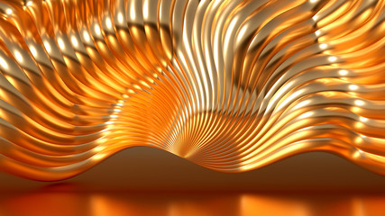 Luxury golden metal background with lines. 3d illustration, 3d rendering.