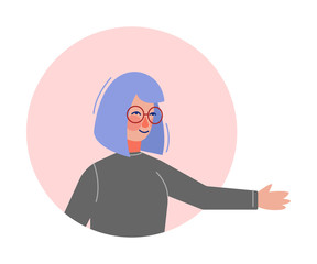 Teenage Girl Looking Out of Round Frame, Child Sticking Out his Hand in Circle Window Hole Vector Illustration