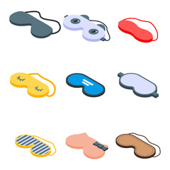 Sleeping mask icons set. Isometric set of sleeping mask vector icons for web design isolated on white background