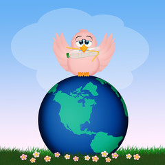 Naklejka premium little bird with plastic waste