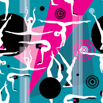 Seamless bright pattern of different gymnasts