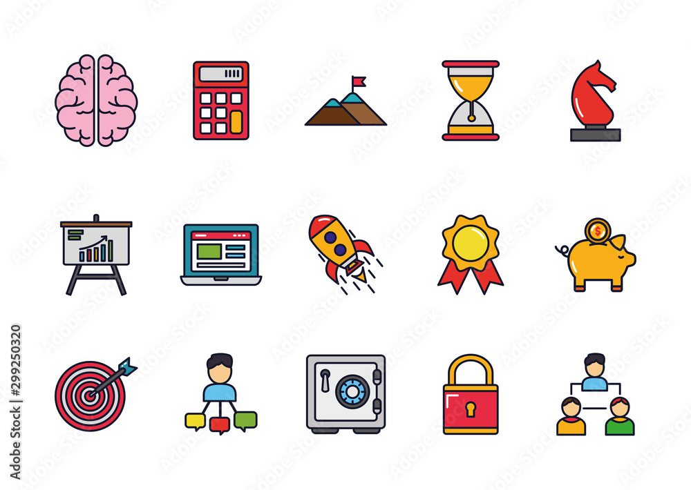 Sticker business startup success icons set