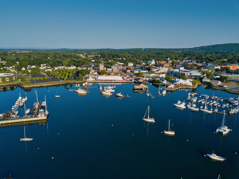 Aerial Drone Image Rockland Harbor In Maine On A Peaceful Calm Morning