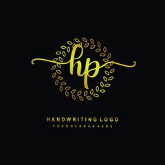 Handwriting initials HP, With a gold leaf line template. logo design for, beauty, fashion, cosmetic, business