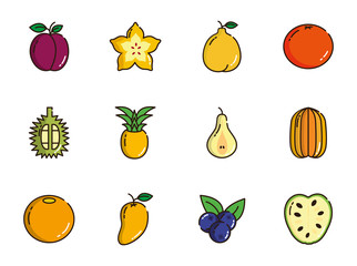 fresh nutrition harvest fruits icons set
