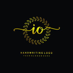 Handwriting initials IO, With a gold leaf line template. logo design for, beauty, fashion, cosmetic, business