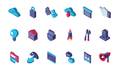 data internet technology isometric icons set