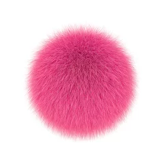 Fotobehang Pink fluffy ball, fur pompon isolated on white © ptasha