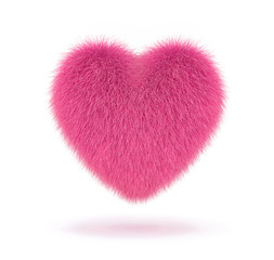 Pink fluffy heart isolated on white