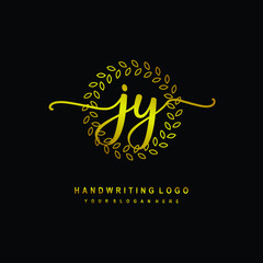 Handwriting initials JY, With a gold leaf line template. logo design for, beauty, fashion, cosmetic, business