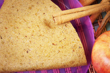 Healthy fruit pastille made of apples and cinnamon. Vegetarian dietetic food