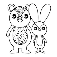 cute bear and rabbit toys decoration thick line