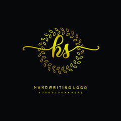 Handwriting initials KS, With a gold leaf line template. logo design for, beauty, fashion, cosmetic, business