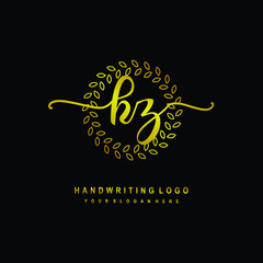 Handwriting initials KZ, With a gold leaf line template. logo design for, beauty, fashion, cosmetic, business