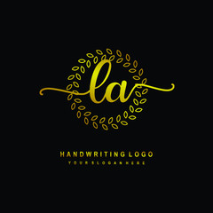 Handwriting initials LA, With a gold leaf line template. logo design for, beauty, fashion, cosmetic, business