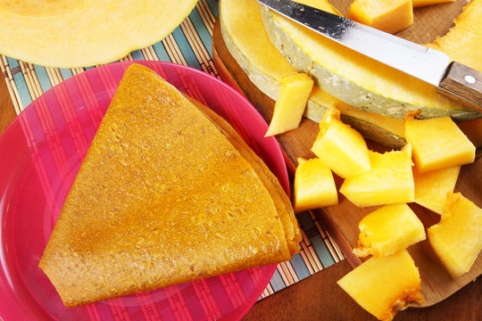 Vegetable pastille made of pumpkin. Healthy dietetic food