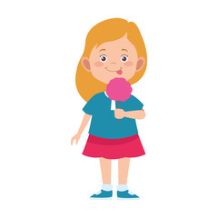 cartoon little girl with ice cream, flat design