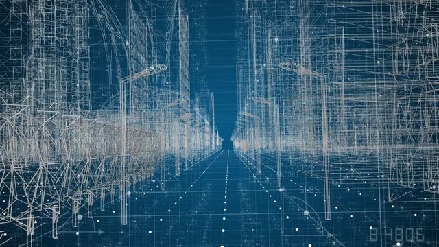 Smart city Wireframe connected buildings network infrastructure technology