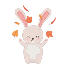 cute rabbit playing with leaves forest hello autumn