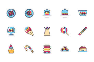 sweet dessert jar candy and pastry icons set
